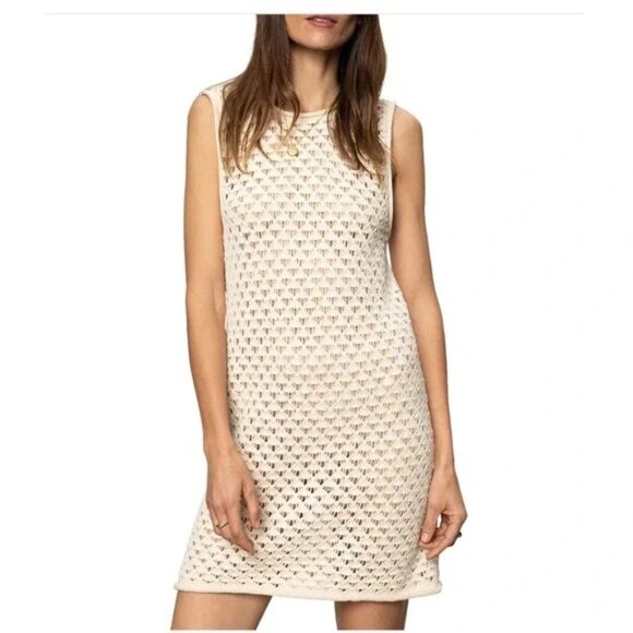 99$ Sanctuary Cotton Summer Shell Open-Stitch Dress Sleeveless Size M Ivory - Picture 1 of 3